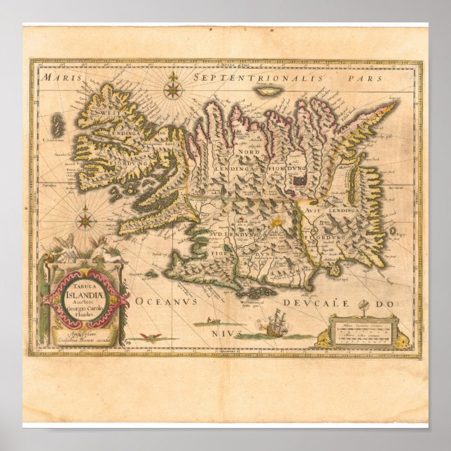 Póster Mapa de Islandia (Blaeu, 1645) (Frente)