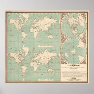 Póster Mapa de isotermo del mundo antiguo (1850)