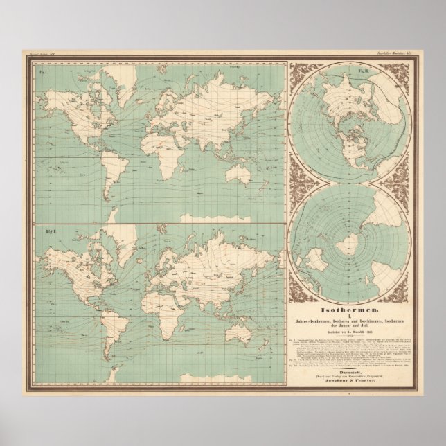 Póster Mapa de isotermo del mundo antiguo (1850) (Frente)