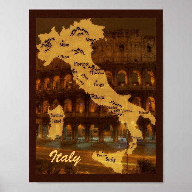 Póster Mapa de Italia (Frente)