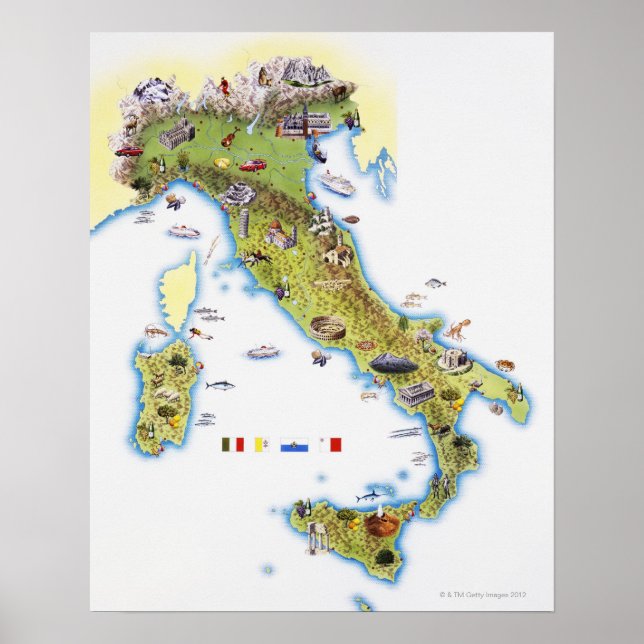 Póster Mapa de Italia (Frente)
