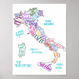 Póster Mapa de Italia con regiones