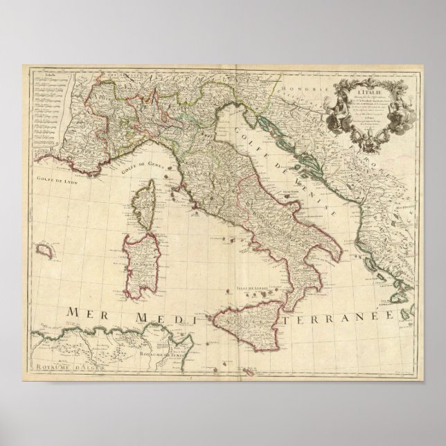 Póster Mapa de Italia de 1700 (Frente)