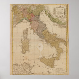 Póster Mapa de Italia de 1790