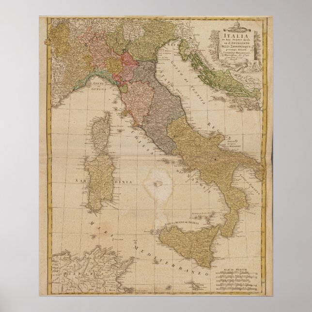 Póster Mapa de Italia de 1790 (Frente)