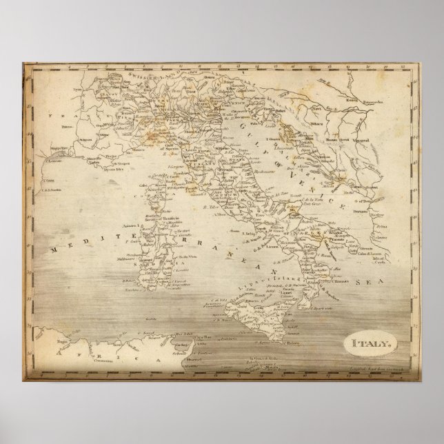 Póster Mapa de Italia de Arrowsmith (Frente)