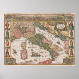 Póster Mapa de Italia de Cornelis II Danckerts 1640