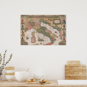 Póster Mapa de Italia de Cornelis II Danckerts 1640