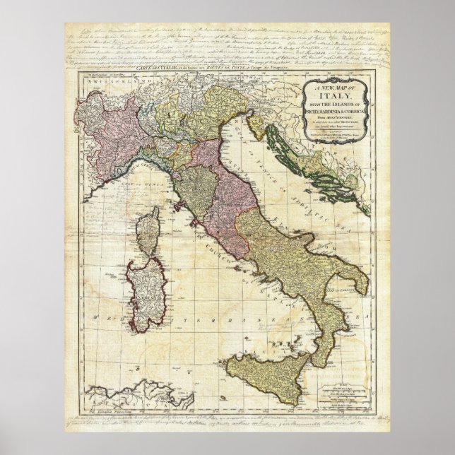 Póster Mapa de Italia de Jean Baptiste Bourguignon D'Anvi (Frente)