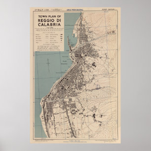 Póster Mapa de Italia de Reggio Calabria (1943)
