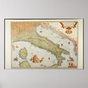 Póster Mapa de Italia en 1500