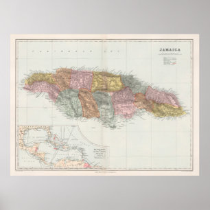 Póster Mapa de Jamaica vintage (1904)