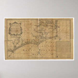 Póster Mapa de James Wimble 1738 de Carolina del Norte