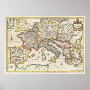 Póster Mapa de Jansson 1657 del Imperio de Charlemagne
