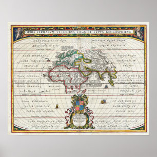 Póster Mapa de Jansson de 1650 del Mundo Antiguo