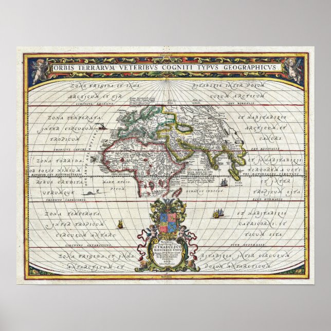 Póster Mapa de Jansson de 1650 del Mundo Antiguo (Frente)