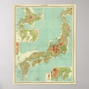 Póster Mapa de Japón con rutas marítimas