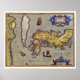 Póster Mapa de Japón por Mercator y Hondius, 1606