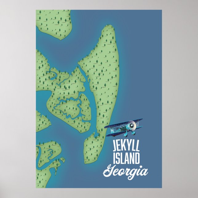 Póster Mapa de Jekyll Island Georgia USA (Frente)