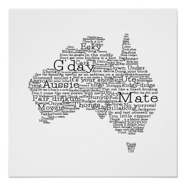 Póster Mapa de jerga de Australia (Anverso)