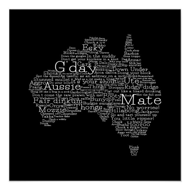 Póster Mapa de jerga de Australia (Anverso)