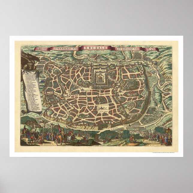 Póster Mapa de Jerusalén de Israel 1660 (Frente)