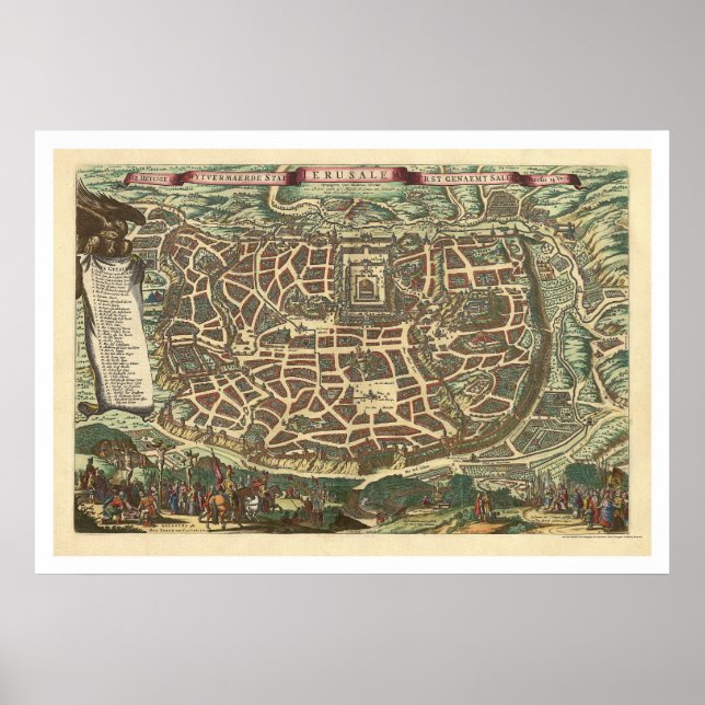 Póster Mapa de Jerusalén de Nicolaes Visscher 1660 (Frente)