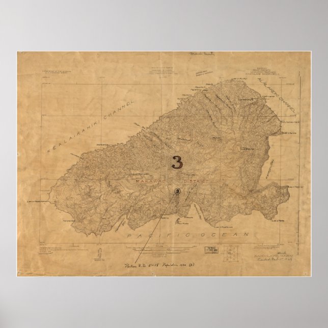 Póster Mapa de Kahoolawe, Hawaii, 1926 (Frente)