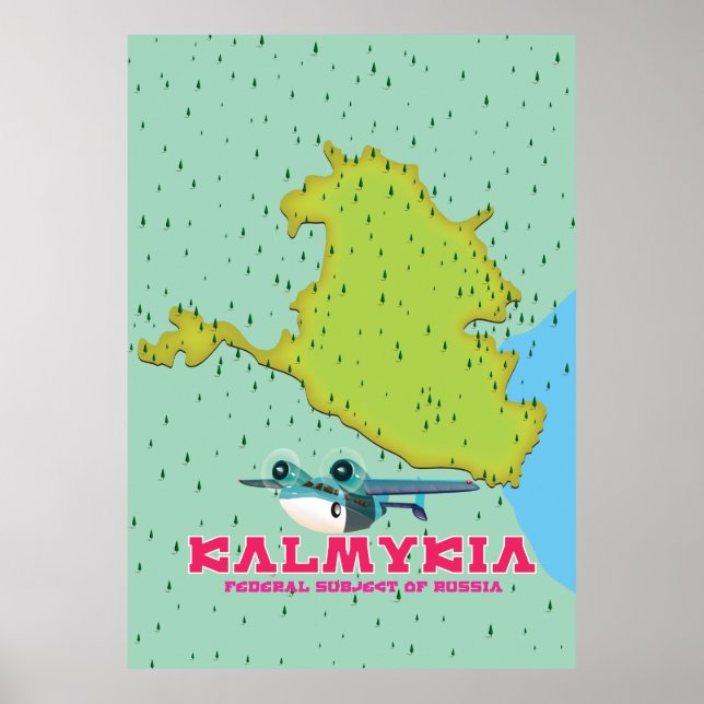 Póster mapa de Kalmukia Rusia (Frente)