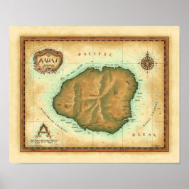 Póster Mapa de Kauai