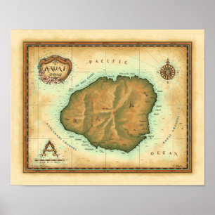 Póster Mapa de Kauai