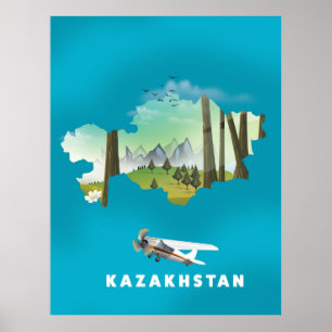 Póster Mapa de Kazajistán