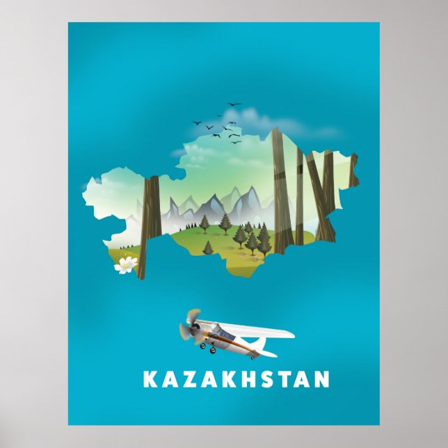 Póster Mapa de Kazajistán (Frente)