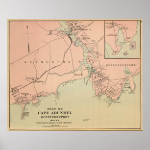 Póster Mapa de Kennebunkport y Cape Arundel ME (1894)