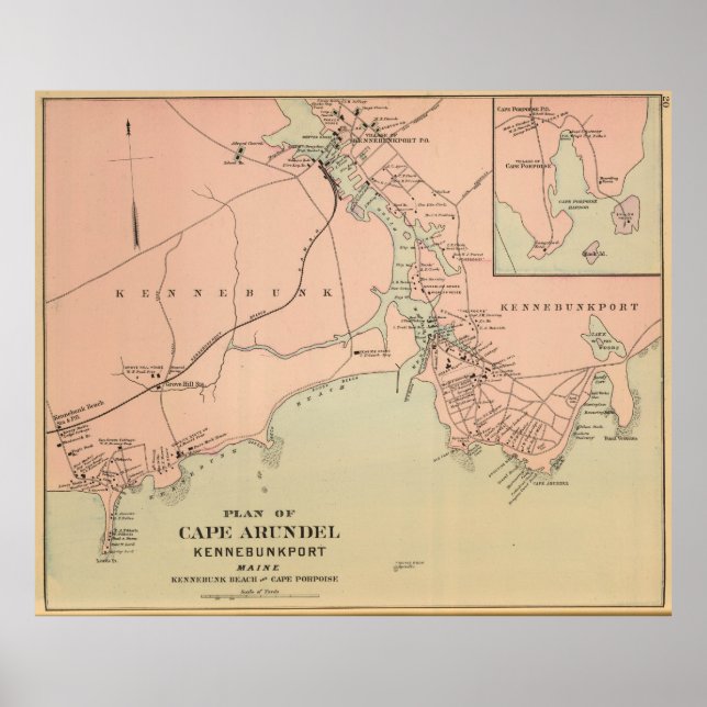 Póster Mapa de Kennebunkport y Cape Arundel ME (1894) (Frente)