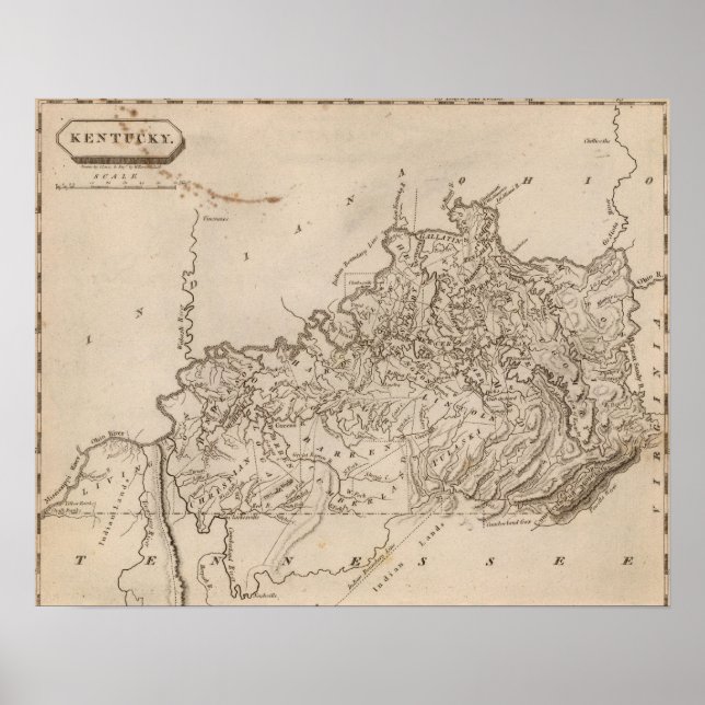 Póster Mapa de Kentucky por Arrowsmith (Frente)
