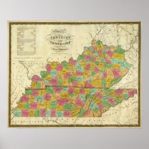 Póster Mapa de Kentucky y de Tennessee