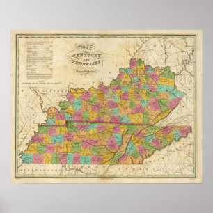 Póster Mapa de Kentucky y Tennessee