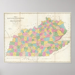 Póster Mapa de Kentucky y Tennessee