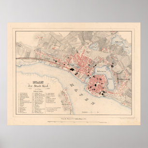 Póster Mapa de Kiel Alemania de época (1858)