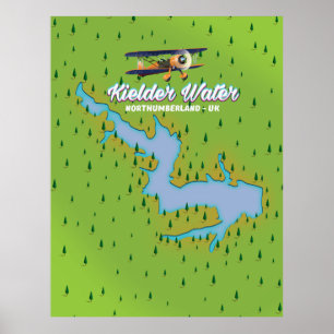 Póster Mapa de Kielder Water Northumberland Reino Unido