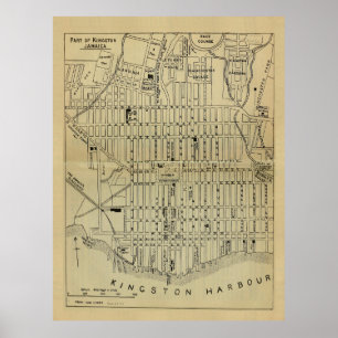 Póster Mapa de Kingston Jamaica de época (1914)