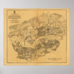 Póster Mapa de Knoxville Tennessee de la guerra civil