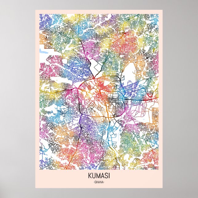 Póster Mapa de Kumasi Ghana (Frente)
