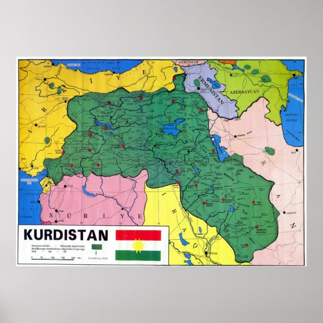 Póster Mapa de Kurdistán (Frente)