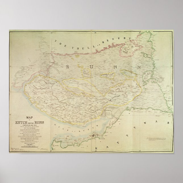 Póster Mapa de Kutch y Runn, India, 1854 (Frente)