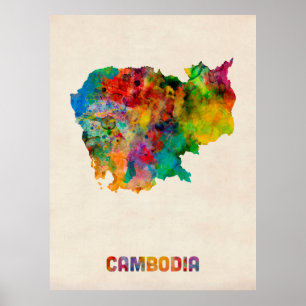 Póster Mapa de la acuarela de Camboya