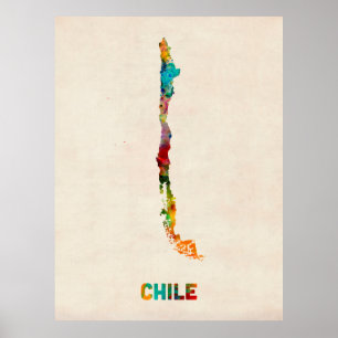 Póster Mapa de la acuarela de Chile