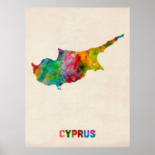 Póster Mapa de la acuarela de Chipre