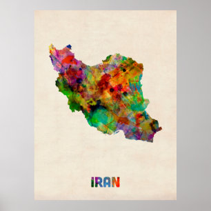 Póster Mapa de la acuarela de Irán